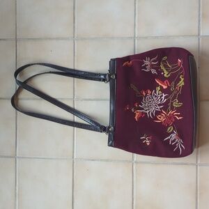 Relic Embroidered Floral Burgundy Shoulder Bag
